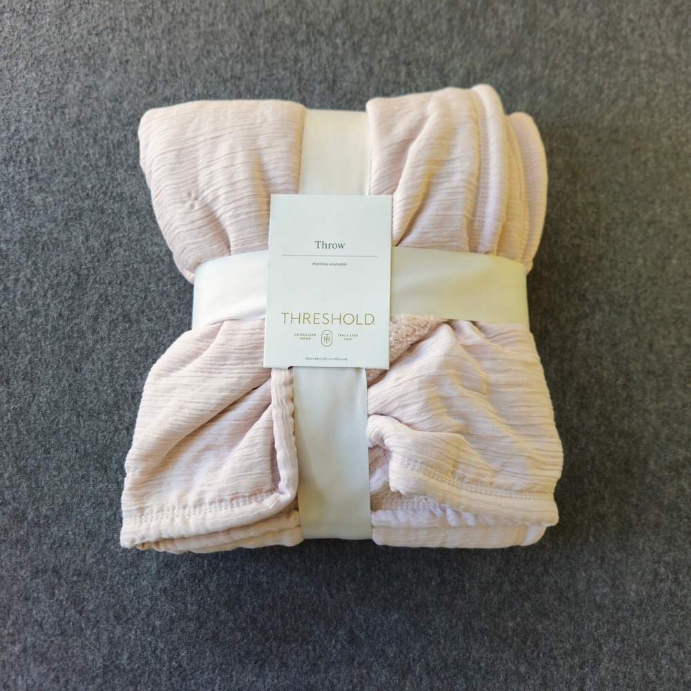 New! Threshold Pink Gauze to Sherpa Reversible Blanket 50x60 Baby Shower Bridal